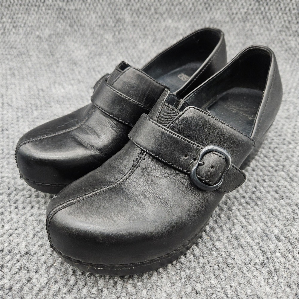 Dansko Tamara (Women's 36) Black Leather Clogs Mules Buckle Comfort Nurse Work